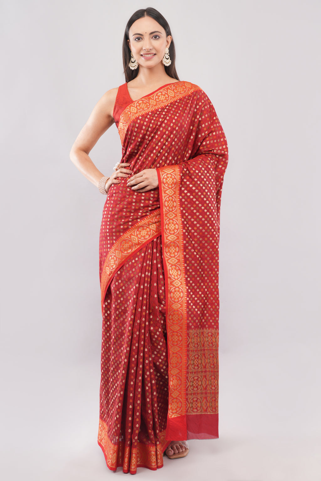 Traditional Red Zari Woven Saree for Weddings & Festivals | Tulip Handloom