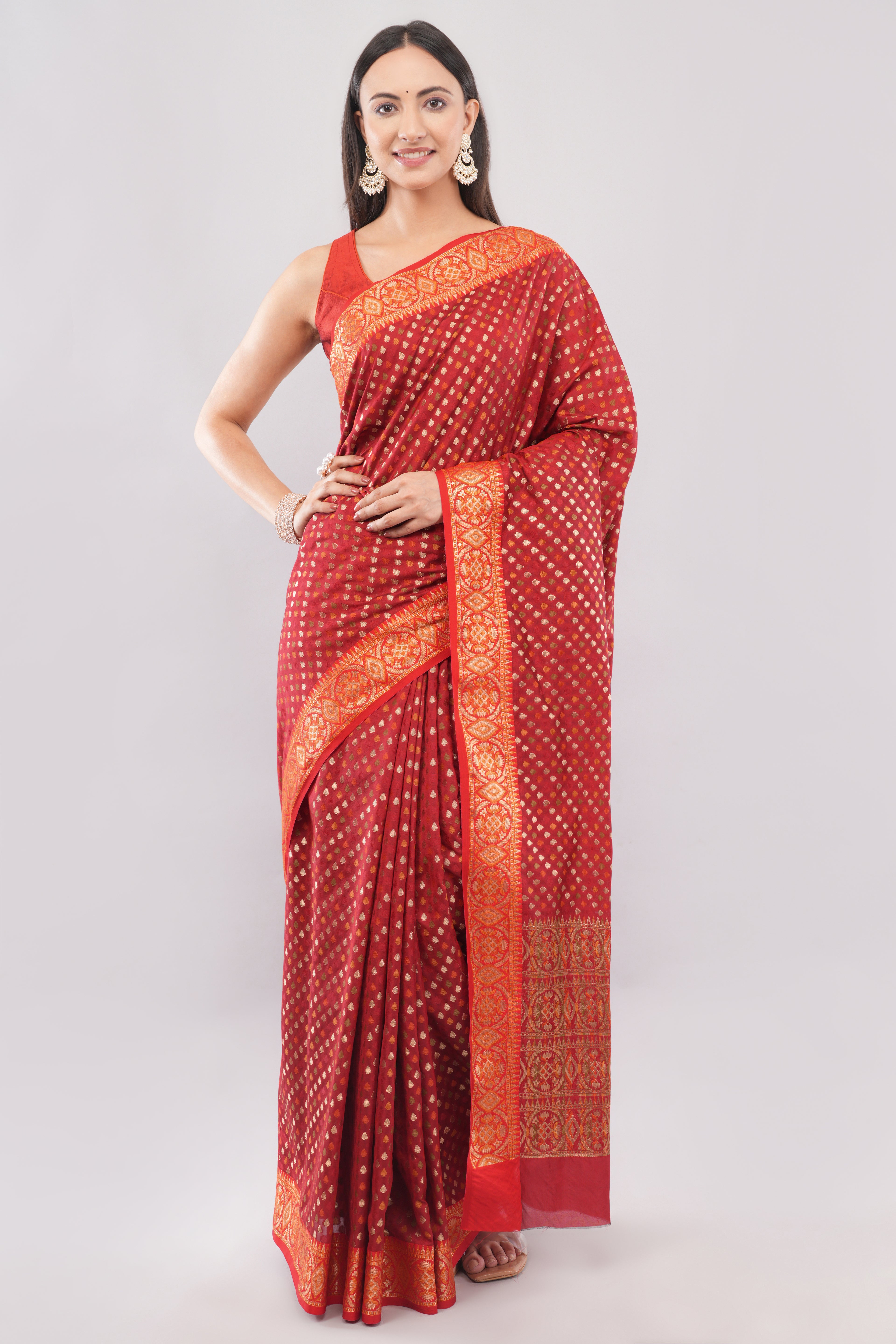 Traditional Red Zari Woven Saree for Weddings & Festivals | Tulip Handloom