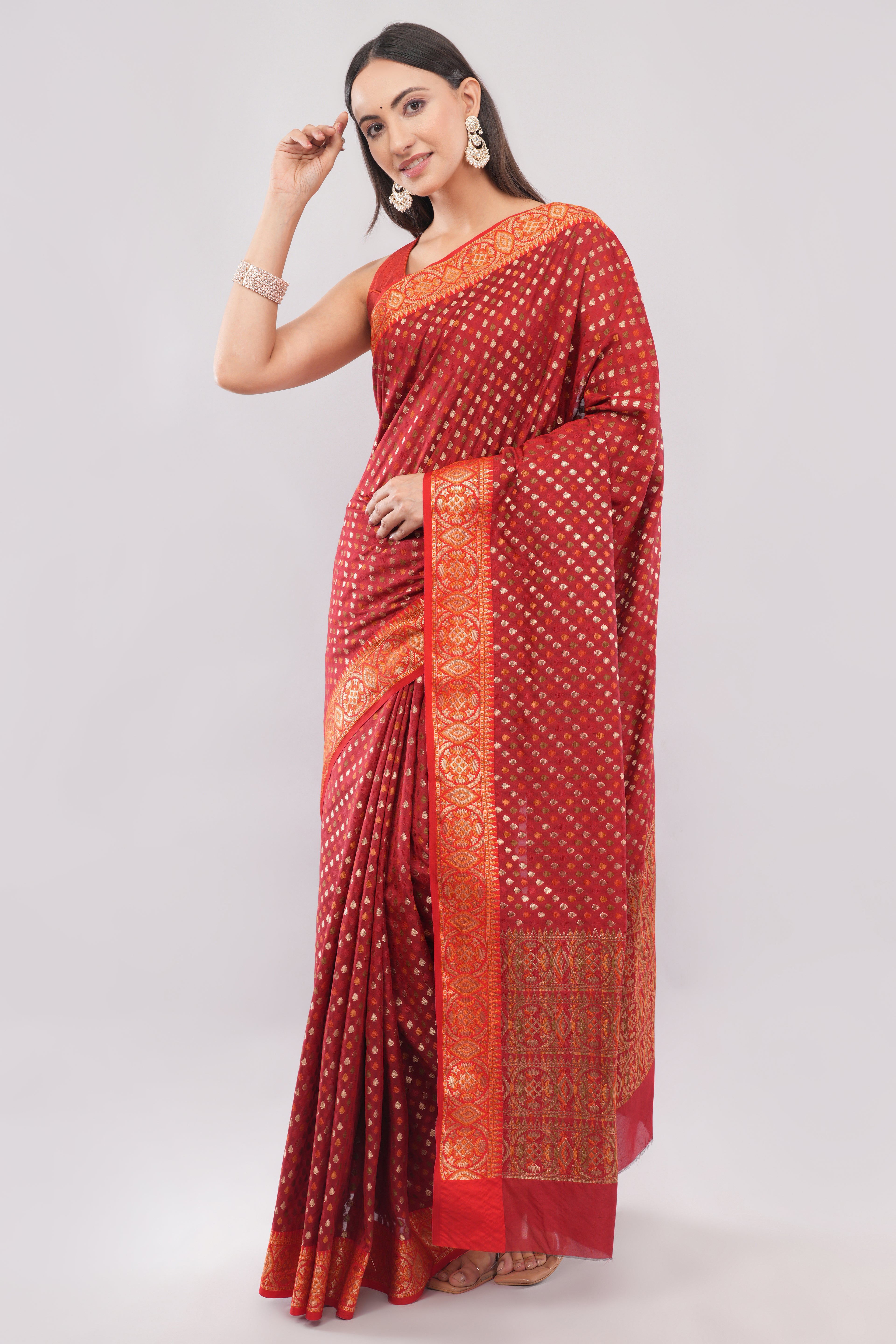Traditional Red Zari Woven Saree for Weddings & Festivals | Tulip Handloom