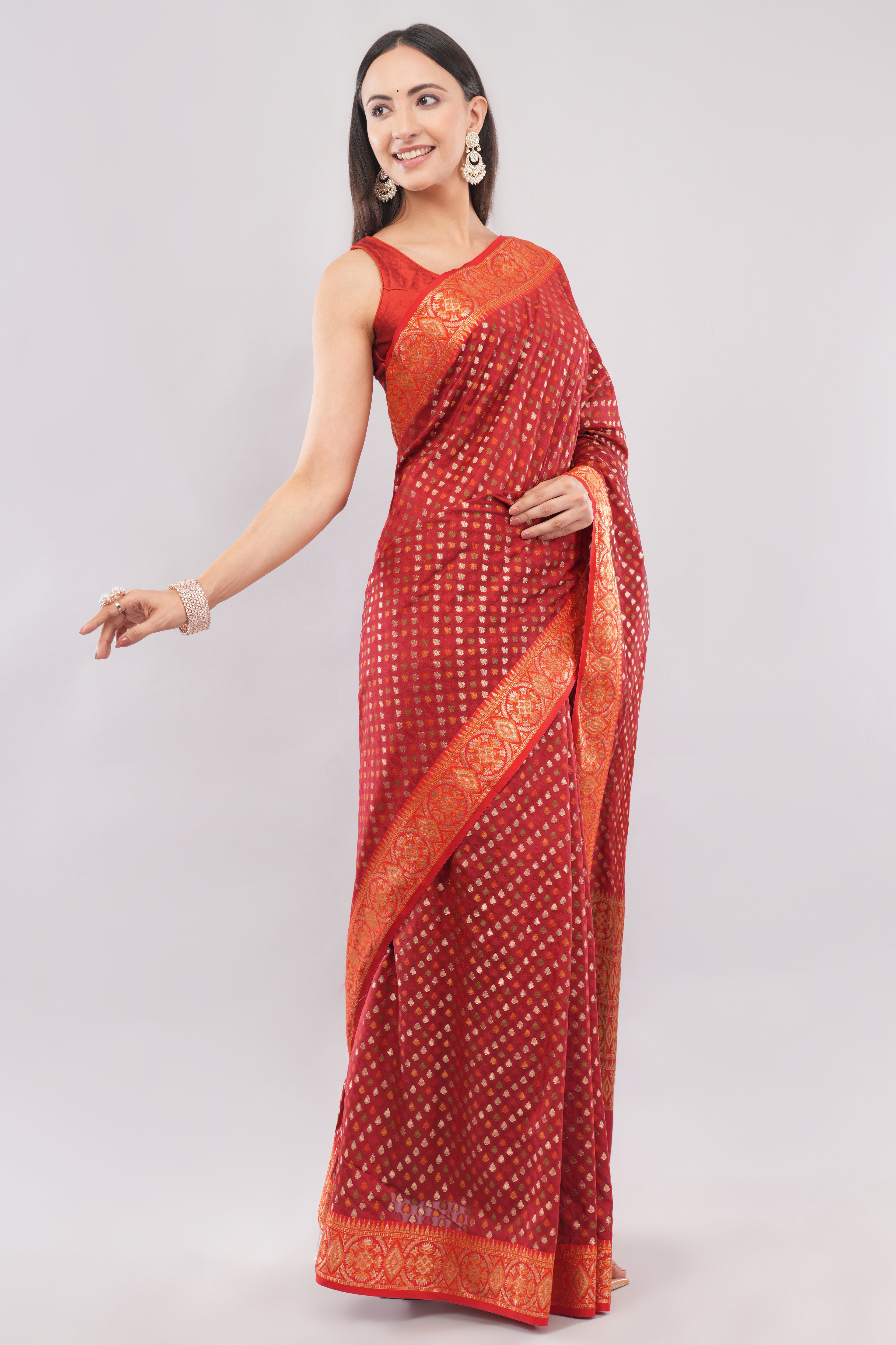 Traditional Red Zari Woven Saree for Weddings & Festivals | Tulip Handloom