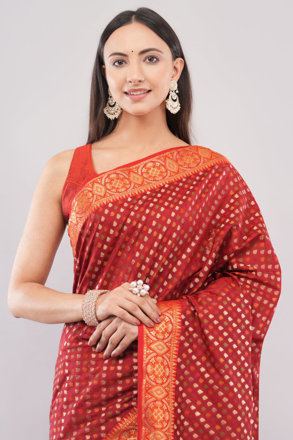 Traditional Red Zari Woven Saree for Weddings & Festivals | Tulip Handloom