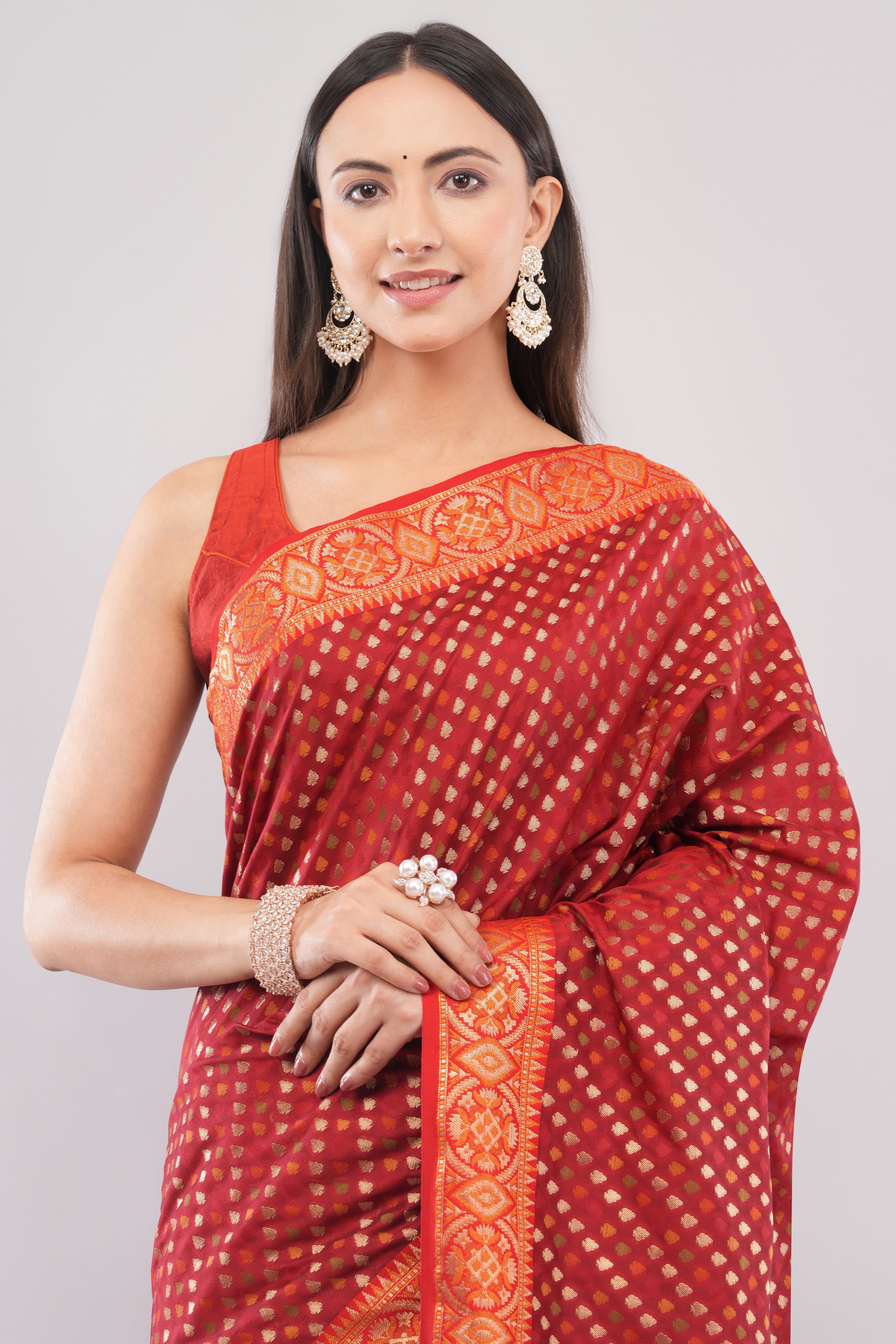 Traditional Red Zari Woven Saree for Weddings & Festivals | Tulip Handloom