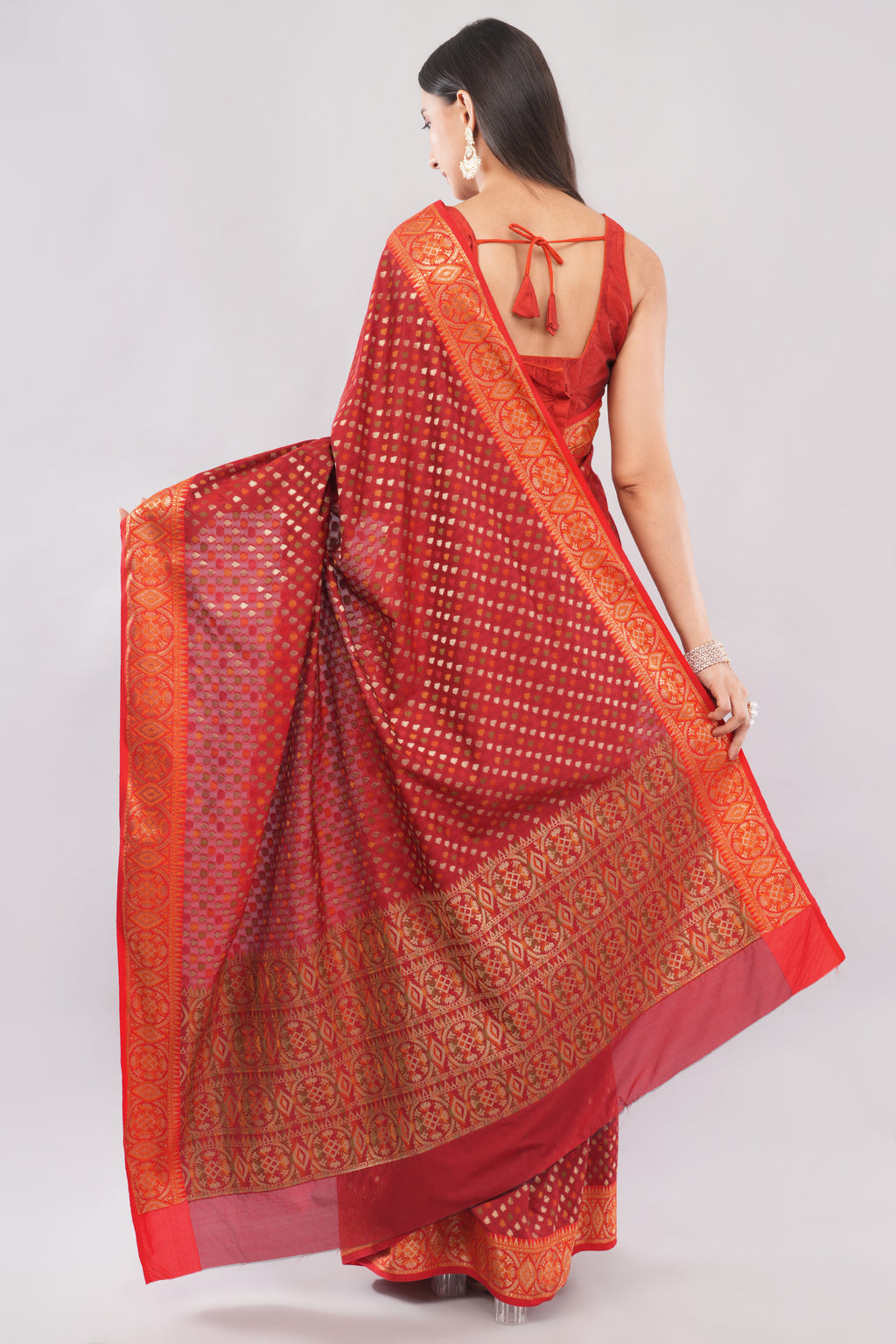 Traditional Red Zari Woven Saree for Weddings & Festivals | Tulip Handloom
