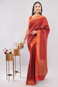 Traditional Red Zari Woven Saree for Weddings & Festivals | Tulip Handloom