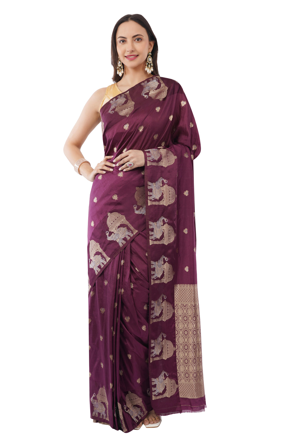 majestic wine silk saree with gajaraj motif