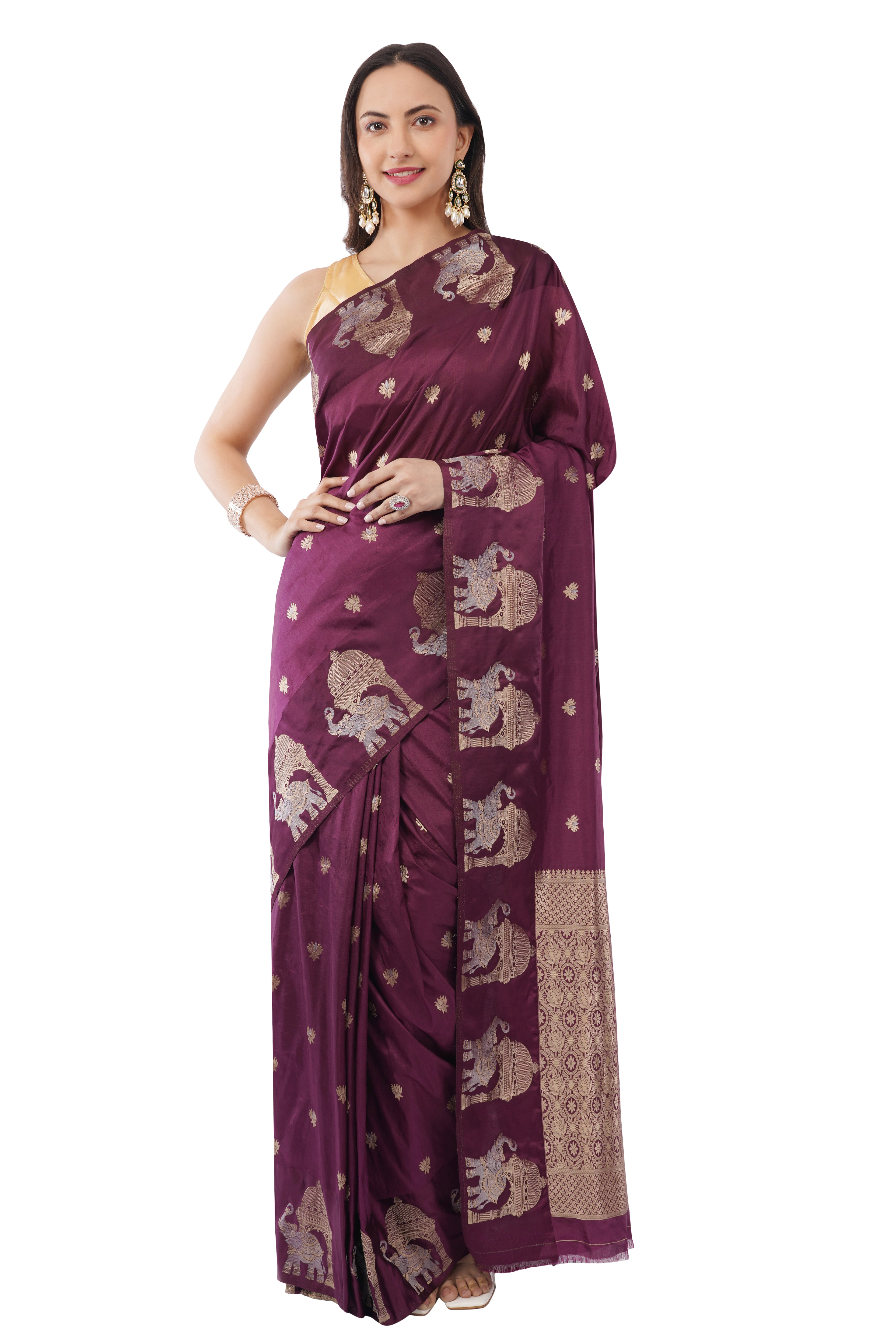 majestic wine silk saree with gajaraj motif