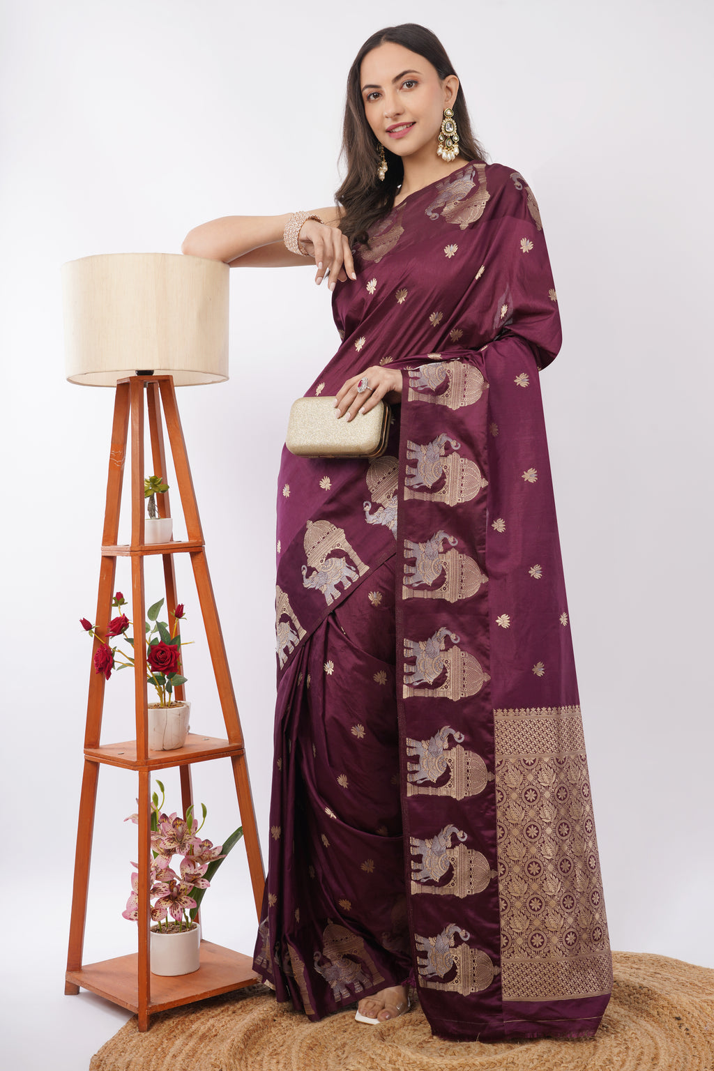 majestic wine silk saree with gajaraj motif