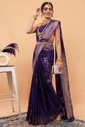 Exquisite Deep Purple Handloom Viscose Banarasi Saree with Intricate Zari Work