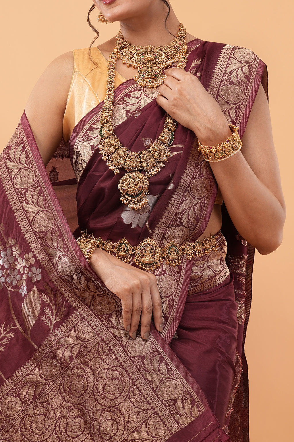 Premium Authentic Varanasi Handloom Art Silk Saree – Deep Maroon with Floral Zari Vines