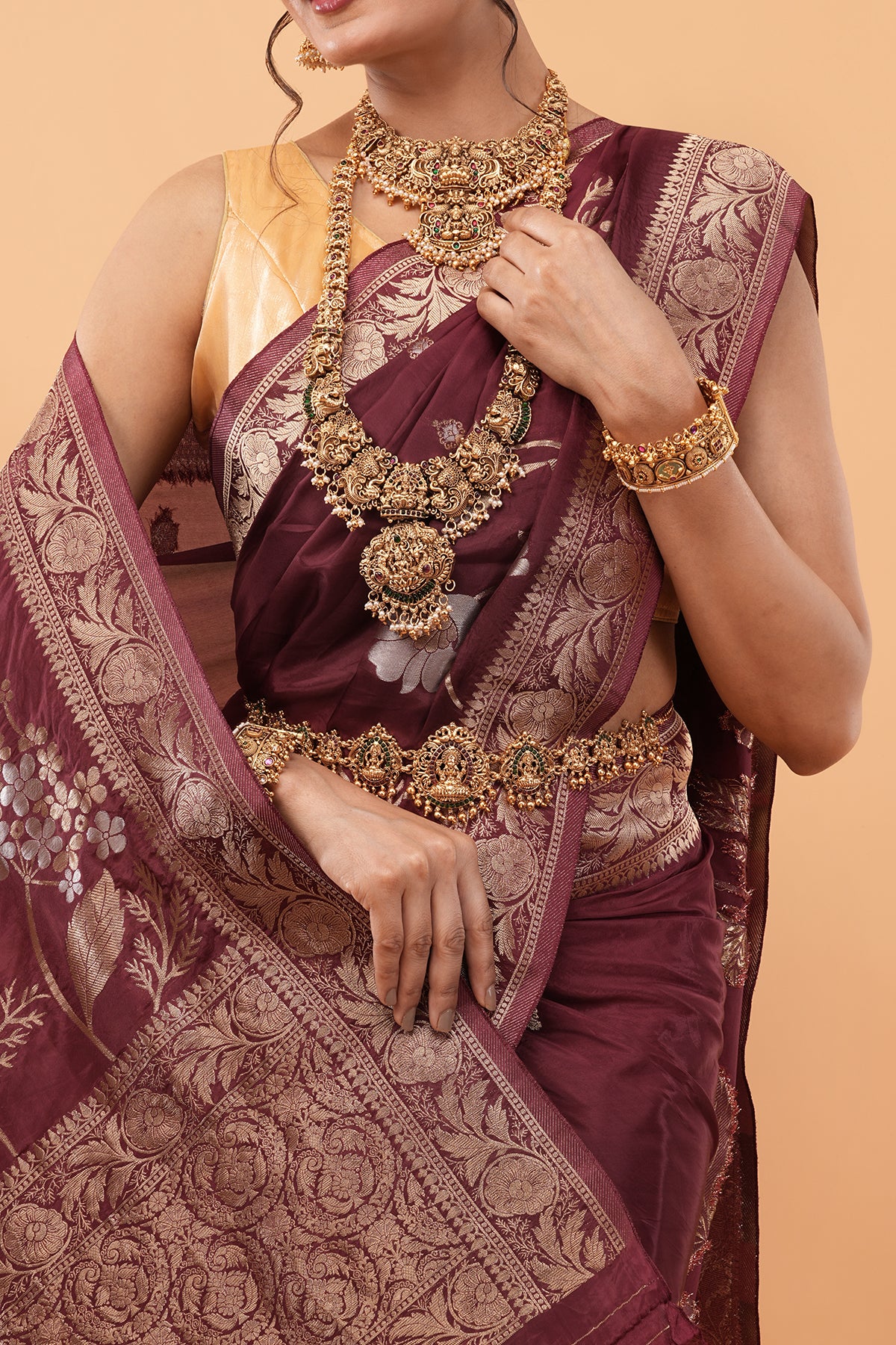 Premium Authentic Varanasi Handloom Art Silk Saree – Deep Maroon with Floral Zari Vines