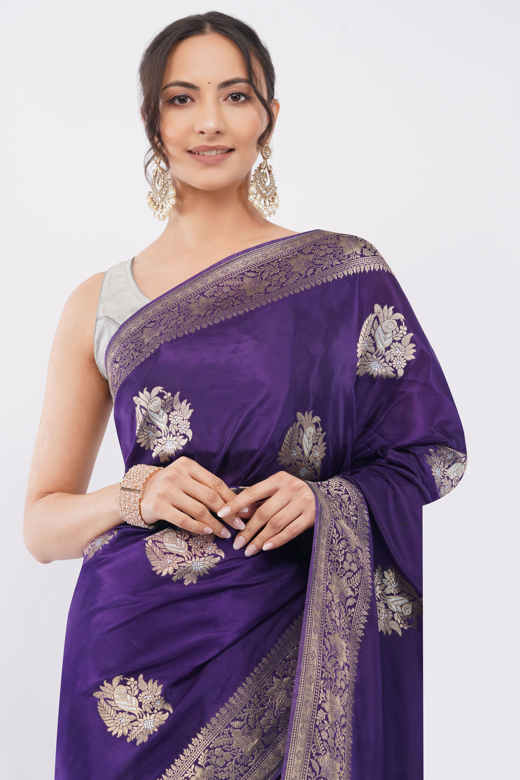 Tulip Handloom Royal Purple Soft Silk Saree with Antique Zari Floral Butas