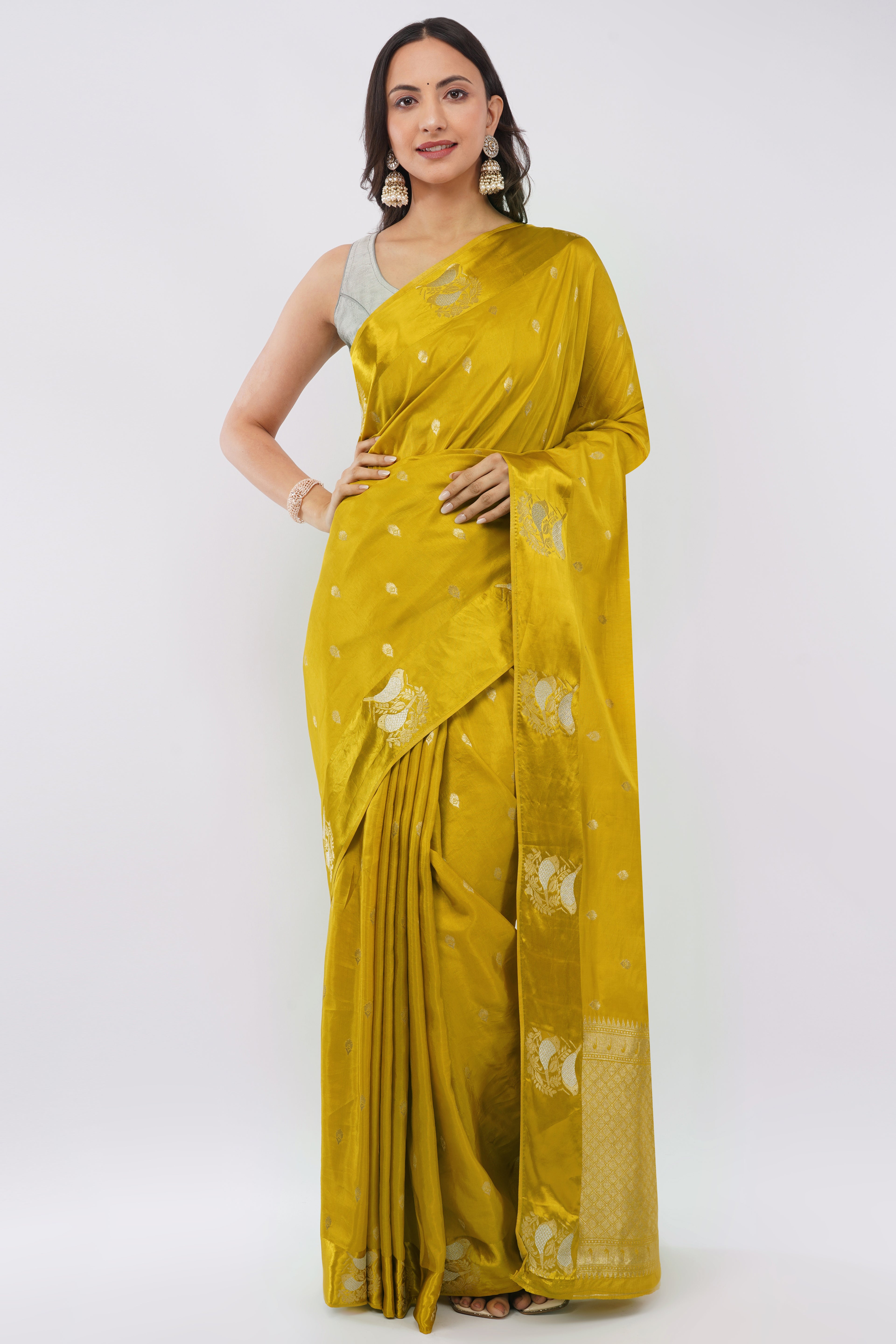 Premium Authentic Banarasi Handloom Saree – Vibrant Mustard Yellow with Silver Zari Buti