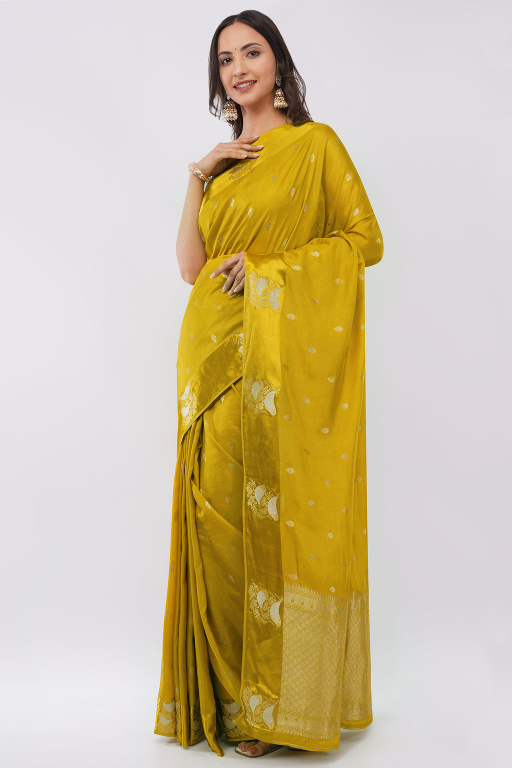 Premium Authentic Banarasi Handloom Saree – Vibrant Mustard Yellow with Silver Zari Buti