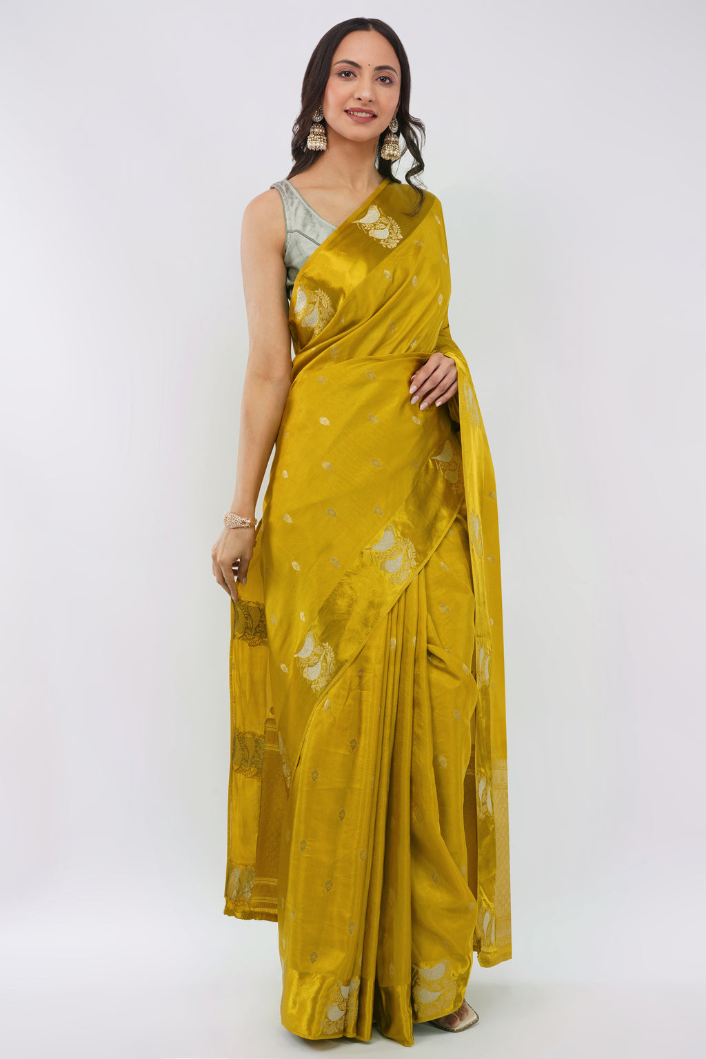 Premium Authentic Banarasi Handloom Saree – Vibrant Mustard Yellow with Silver Zari Buti