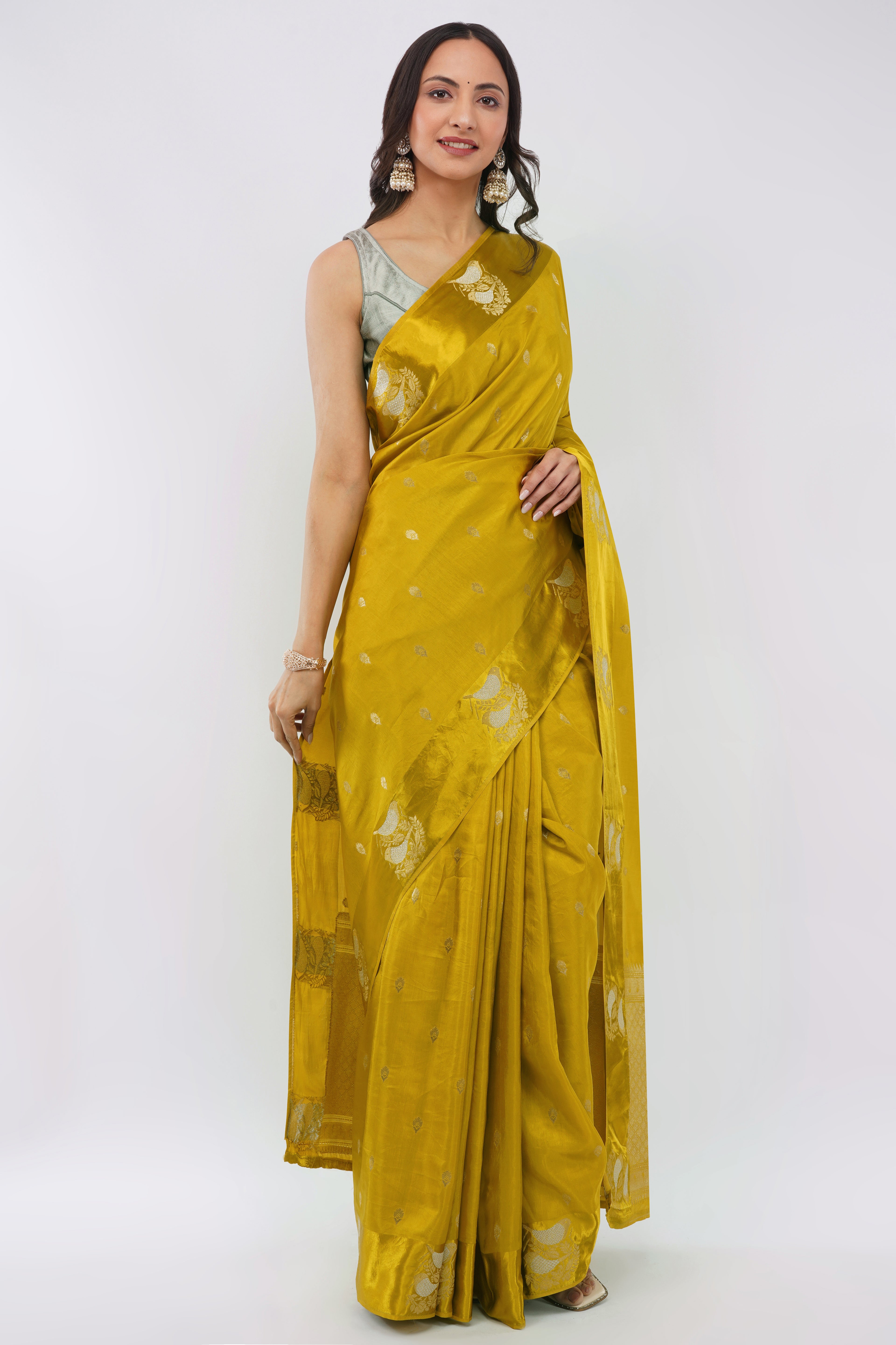 Premium Authentic Banarasi Handloom Saree – Vibrant Mustard Yellow with Silver Zari Buti