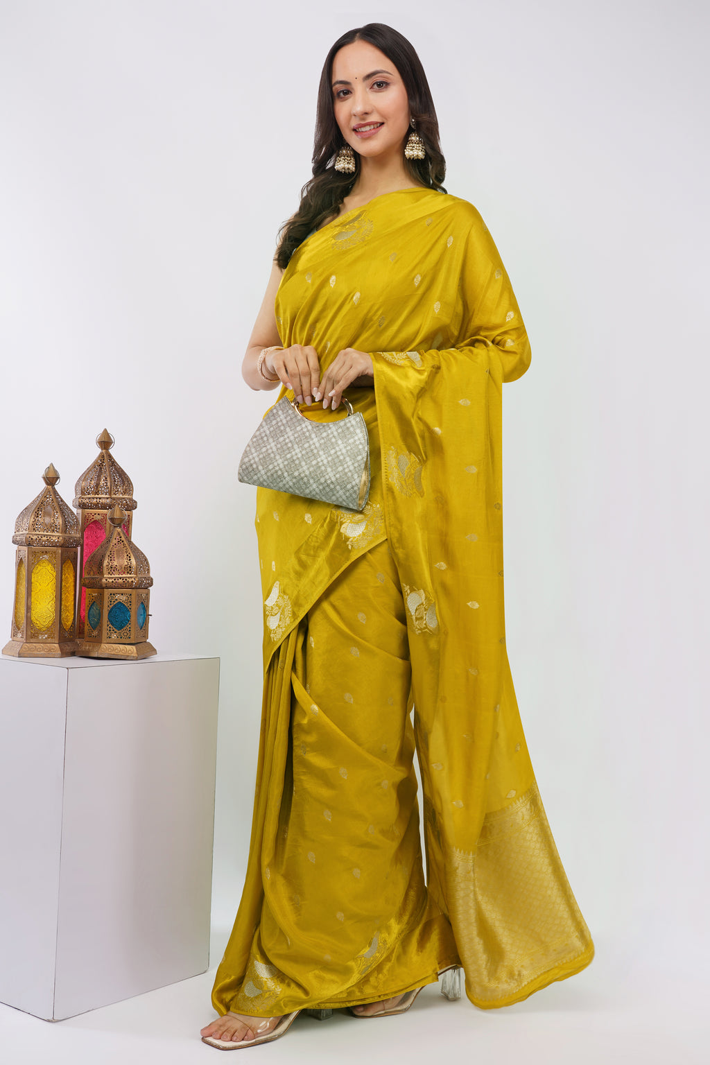 Premium Authentic Banarasi Handloom Saree – Vibrant Mustard Yellow with Silver Zari Buti