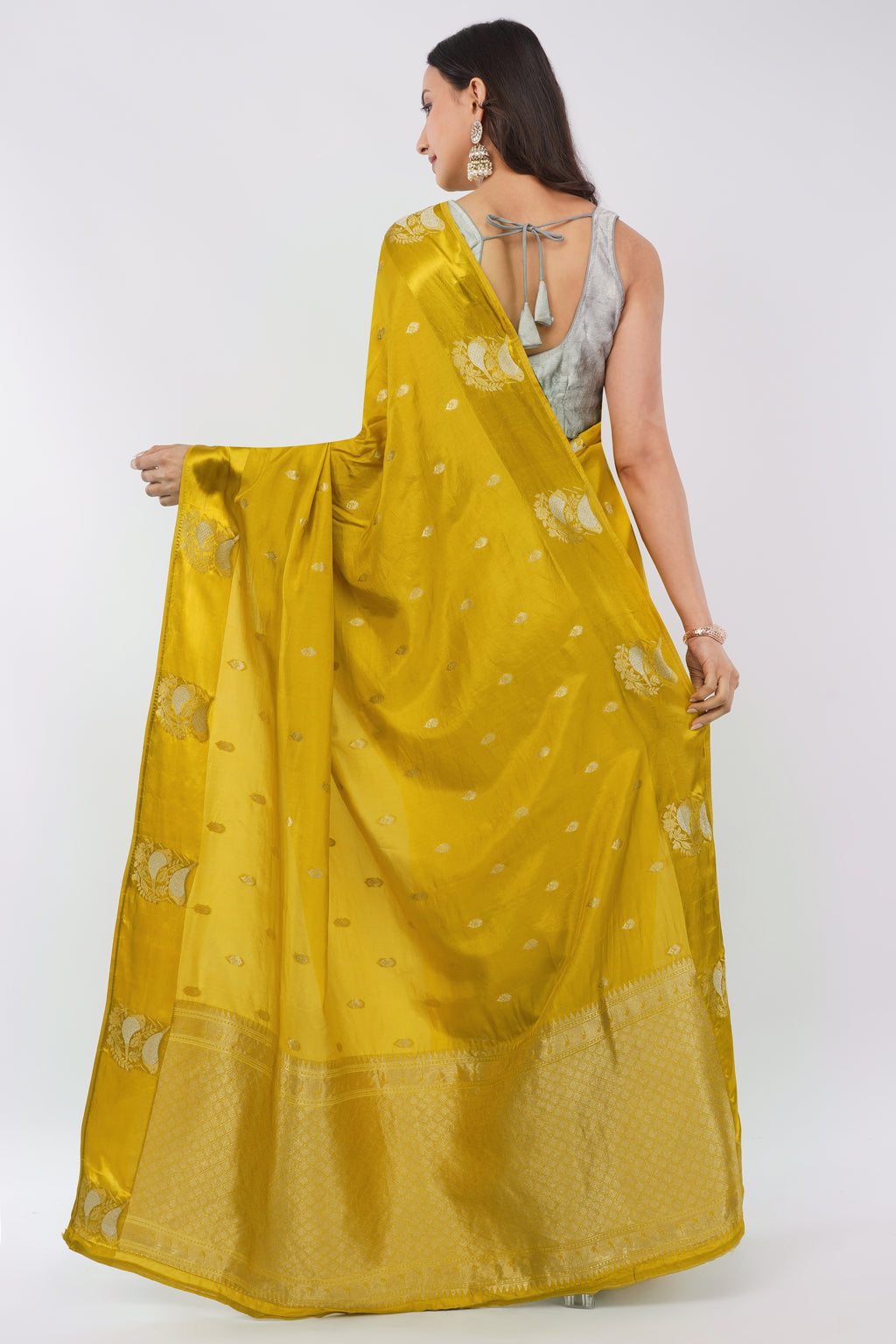 Premium Authentic Banarasi Handloom Saree – Vibrant Mustard Yellow with Silver Zari Buti