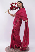 Elegant Rani Pink Silk Saree with Zari Motifs