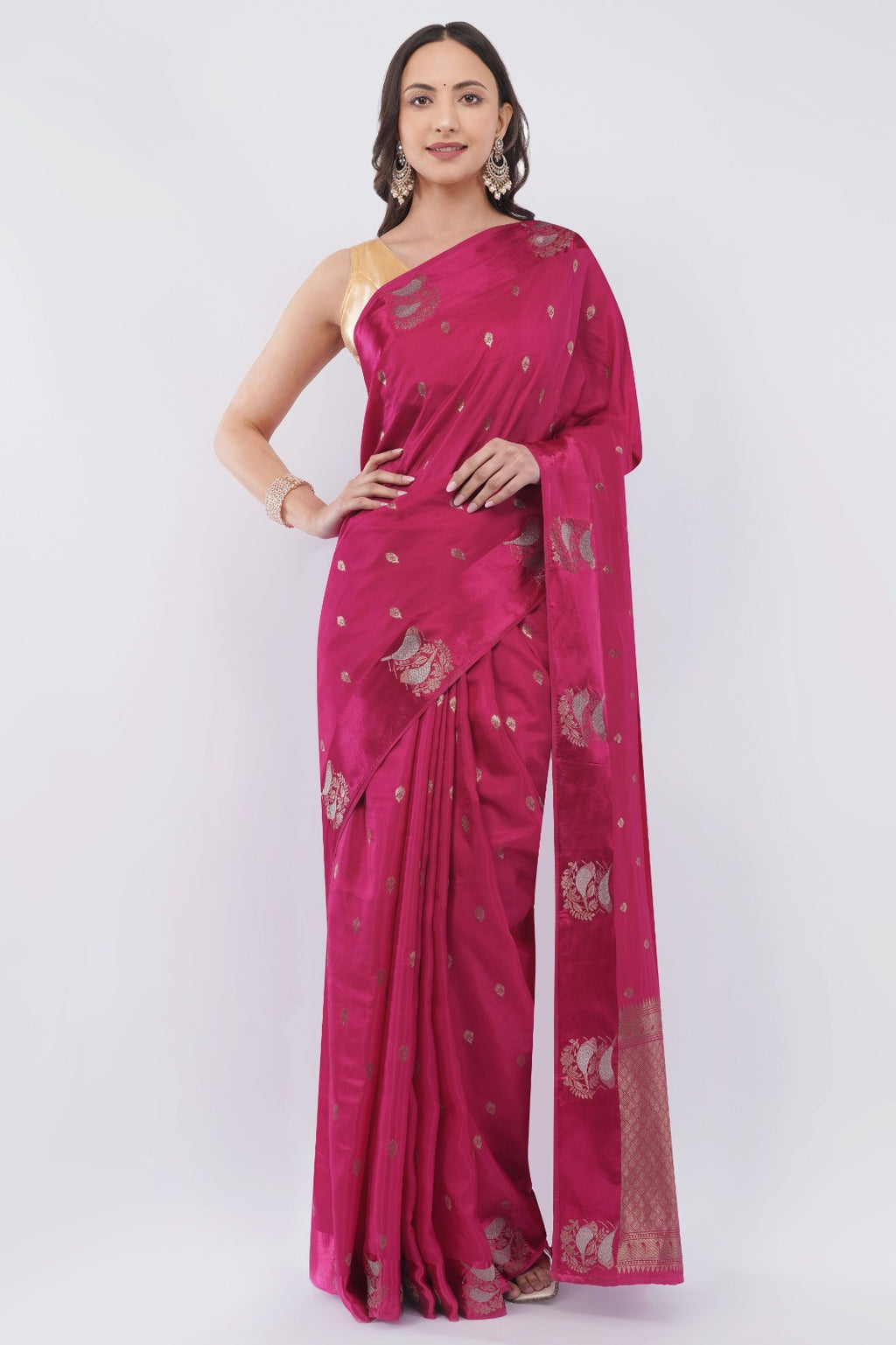 Elegant Rani Pink Silk Saree with Zari Motifs