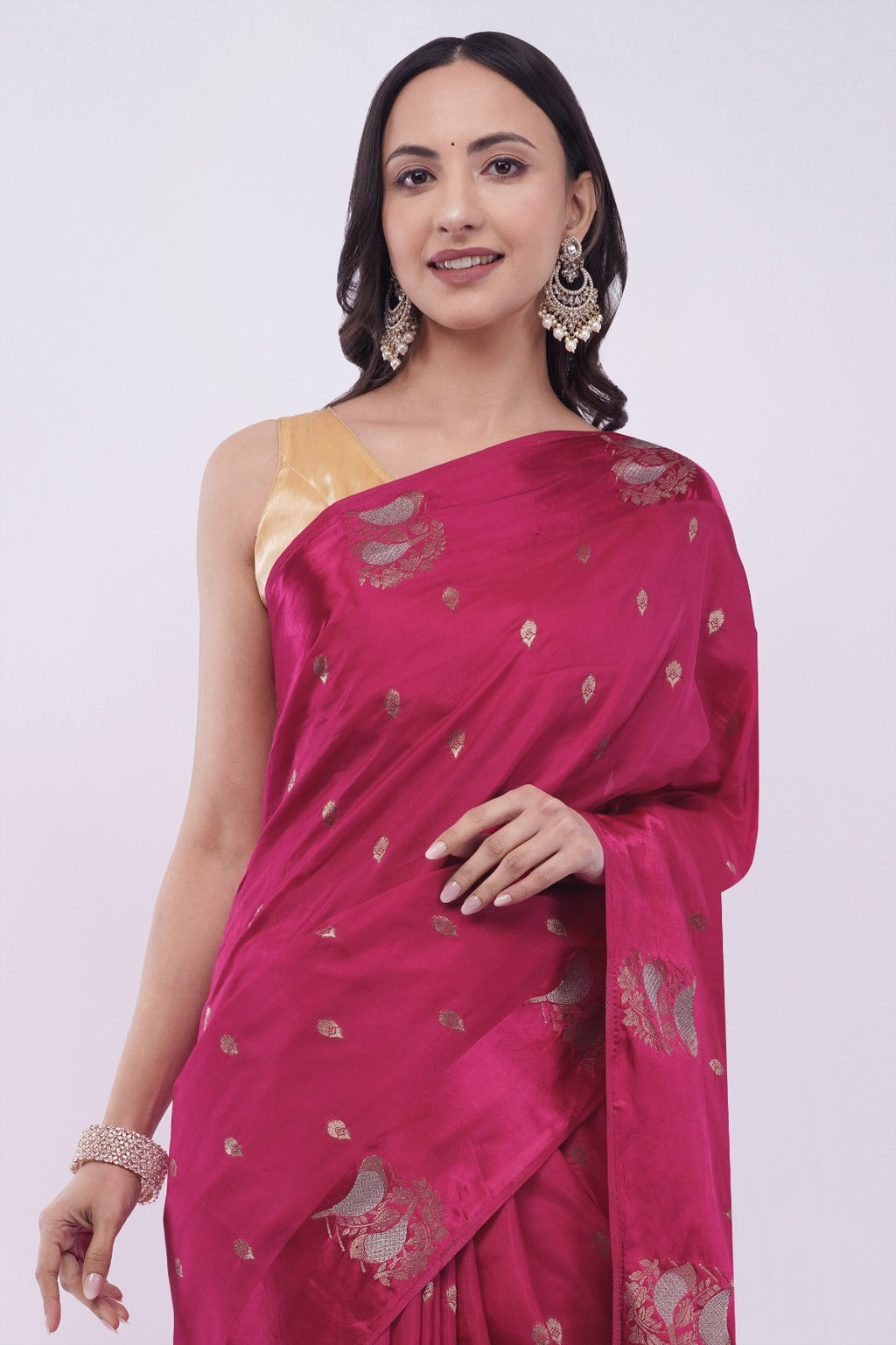 Elegant Rani Pink Silk Saree with Zari Motifs