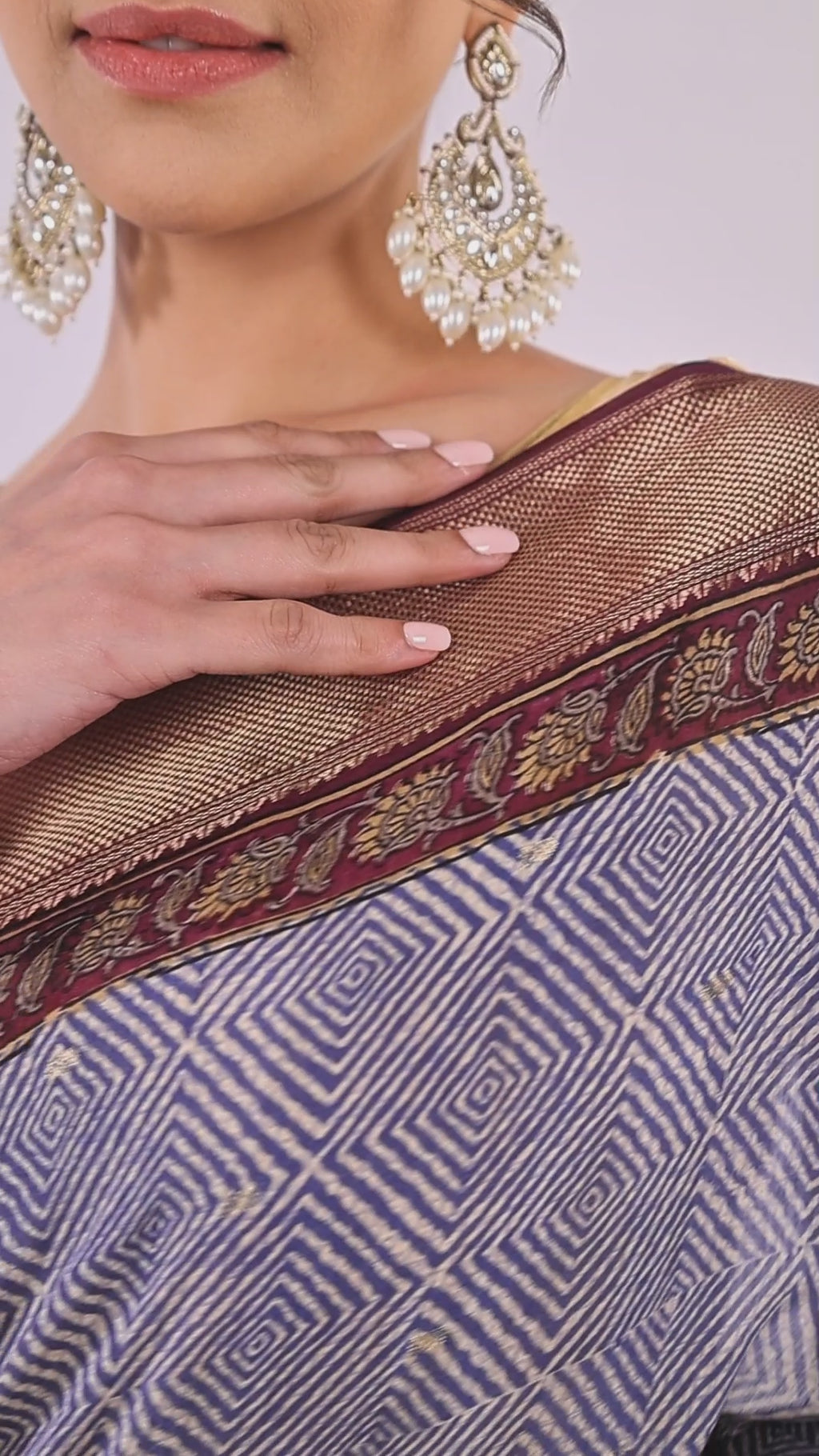 Tulip Handloom Slate Blue Silk Blend Saree with Pichwai Cow Motif Border