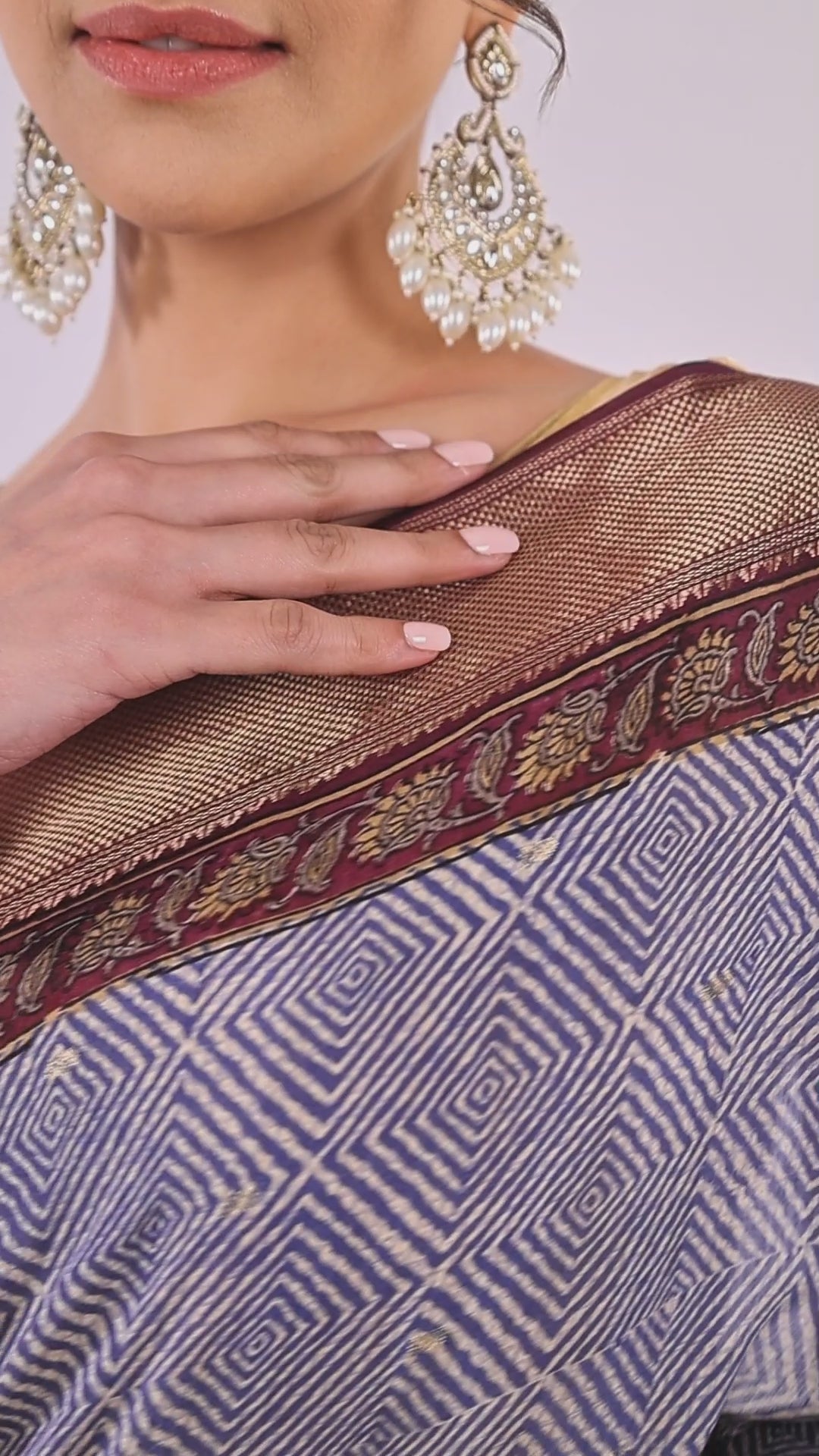 Tulip Handloom Slate Blue Silk Blend Saree with Pichwai Cow Motif Border
